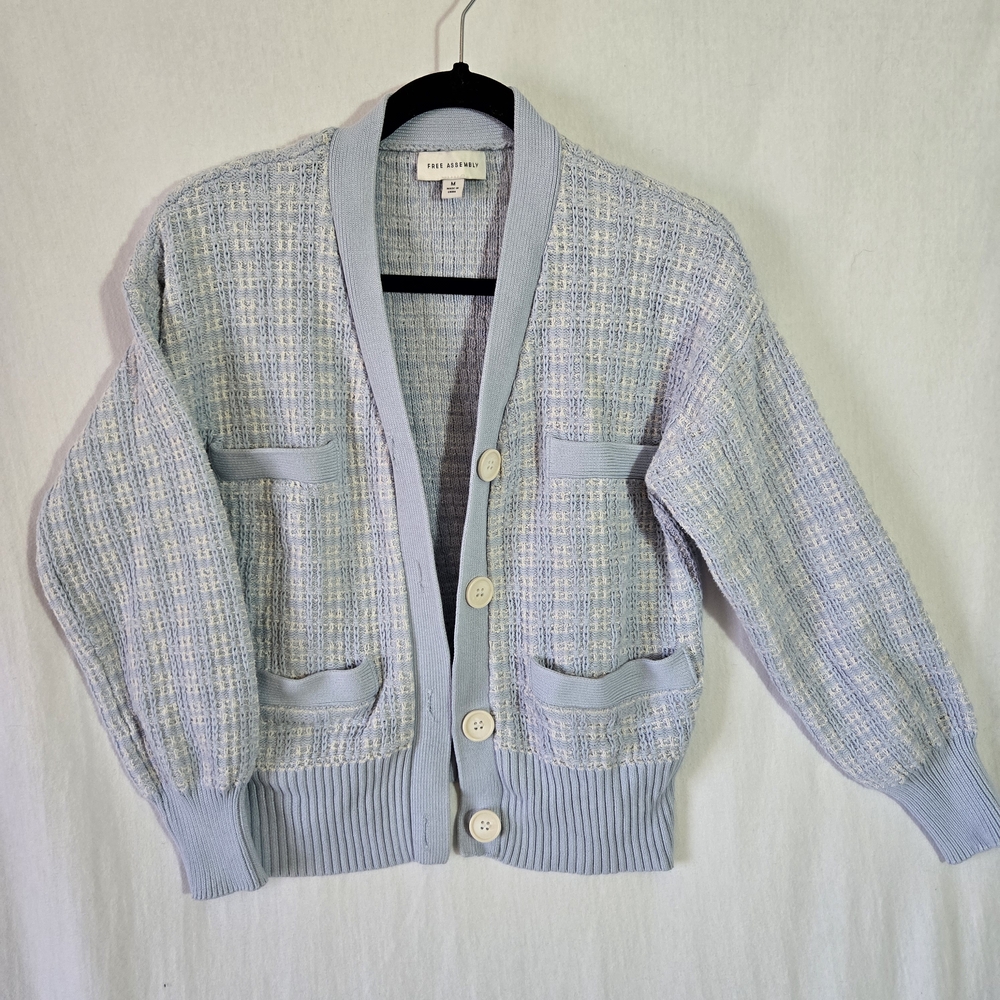 Blue and White Knit Cardigan
